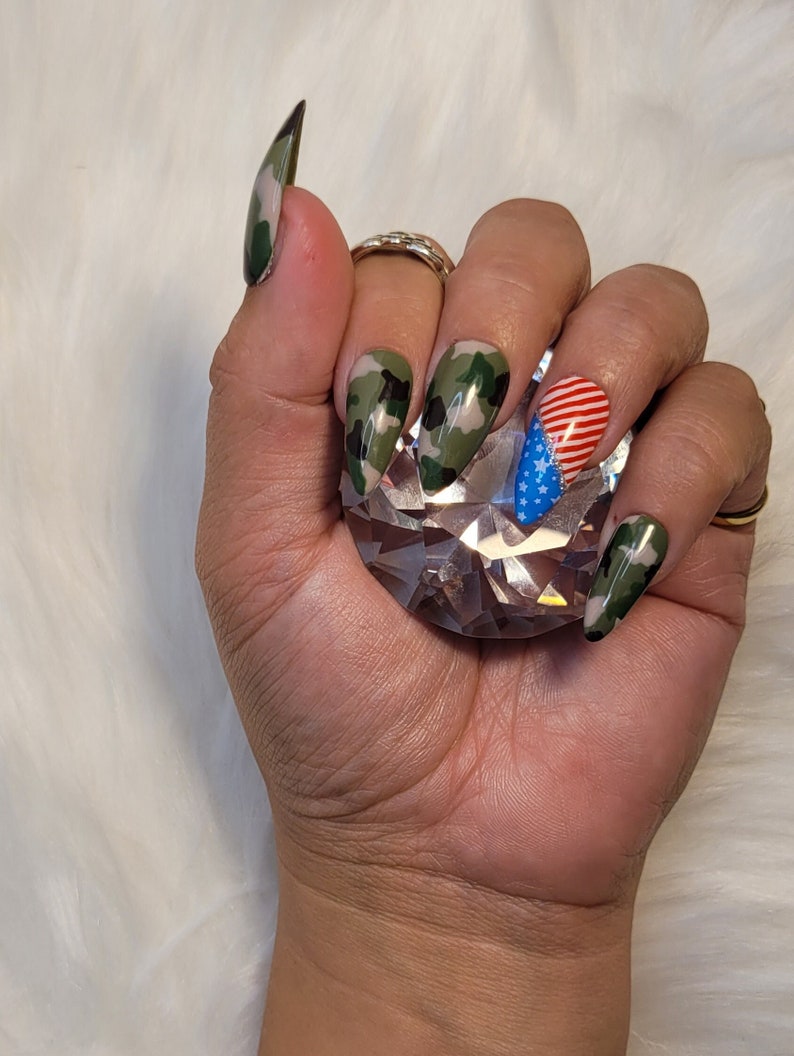 Thank You for Your Service Set 4th of July Memorial Day Press On Nails Camouflage Nails image 1