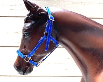 Shiny metallic Breyer horse fancy halter for 1:9 scale model horse, realistic miniature, tiny halter, model horse tack