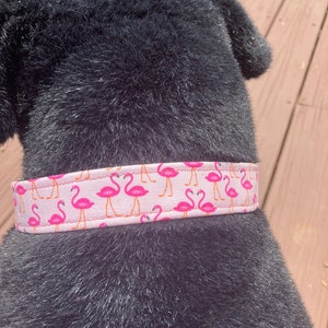 Pink flamingo heavy duty dog collar, 1 inch wide, 15-22 inch neck, gift for dog owner, girly dog collar