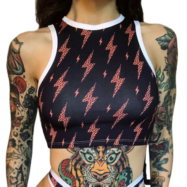 Bobbie Crop Tank / Lightning Bolts Black or White