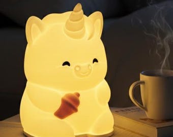 Creme Einhorn Lampe, warme LED Nachttischlampe, Plug In Kinderzimmer Dekor