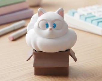 Figura de gato kawaii: gato blanco regordete en caja