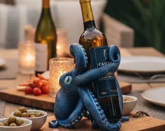 Portavinos con forma de pulpo: expositor náutico, decoración costera para bares y cocinas