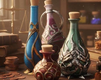 Set de botellas de poción: accesorios de maná, salud y elixir de DnD para juegos de mesa, LARP o cosplay.