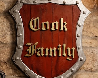 Placa con apellido personalizado / Escudo de pared medieval / Letrero familiar personalizado