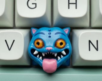 Derpy Monster Cat Artisan Keycap, Resin Keycap, Novelty Desk Accessory