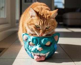 Comedero para gatos zombi: comedero de terror para gatos, plato espeluznante de Halloween
