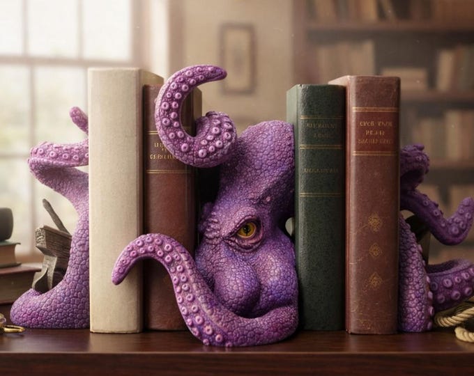 Leviathan Library Keeper, Octopus Bookends, Ocean Decor