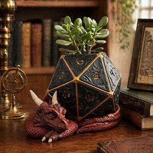 Bloempot met draak en slapend ontwerp, fantasie D20 succulentenpot
