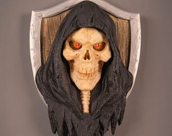 Placa de pared con calavera de la Parca: decoración de terror gótico para el hogar