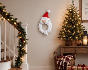 Santa Welcome Wreath • Hand-Crafted Christmas Door Decor • Holiday Entryway Wall Hanging