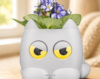 Cat Planter with Changing Expression, Pouty Kitty Plant Pot for Small Indoor
