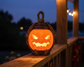 Orange Harvest Pumpkin Lantern, LED Tea Light Holder, Rustic Fall Decor
