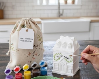 DIY Spice House Painting Kit: Personalized Cottage Jar in Floral Burlap Bag