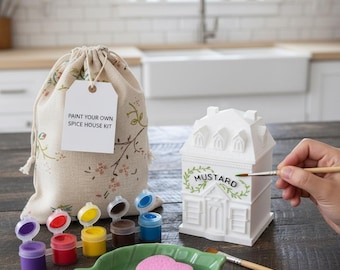 Kit de pintura DIY para casa de especias: Frasco de cabaña personalizado en bolsa de arpillera con flores
