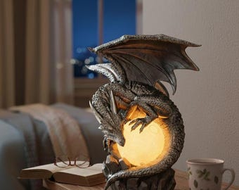 Stormborne Lunar Dragon Lamp • Hand-Crafted Fantasy Light • Mythical Decor Gift (wired plug!)