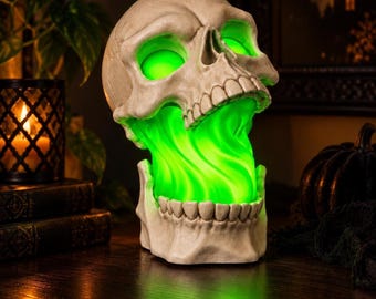 Skull Lamp, Green Glow Open Jaw Design, Corded Gothic Night Light