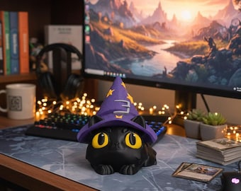 Black Cat Candy Bowl with Witch Hat – Trinket, Dice, or Treat Holder