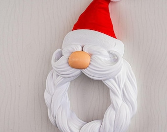 Corona de bienvenida de Papá Noel • Decoración navideña para puerta hecha a mano • Adorno navideño para la entrada