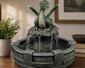 Dragon Fountain with Wired Pump, Hand Painted Tabletop Decor for Fantasy Lovers
