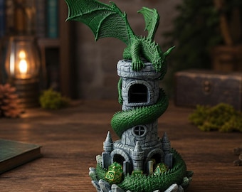 DND Dice Tower, Hand-Painted Dragon Tabletop Roller, Seven Color Options