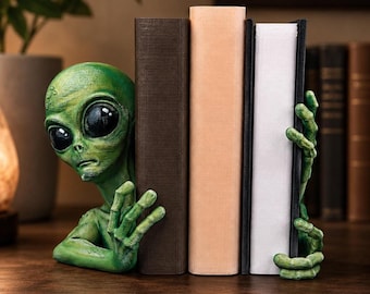 Alien Bookends, Green Extraterrestrial Shelf Decor for Sci-Fi Lovers