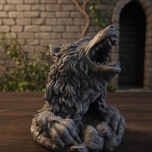 Hand Crafted Wolf Head Dice Tower: RPG Tabletop Game Roller