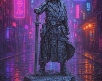 DND Miniature Hiroshi the Augmented | Niepomalowana figurka samuraja z żywicy w rozmiarach 32 mm i 75 mm