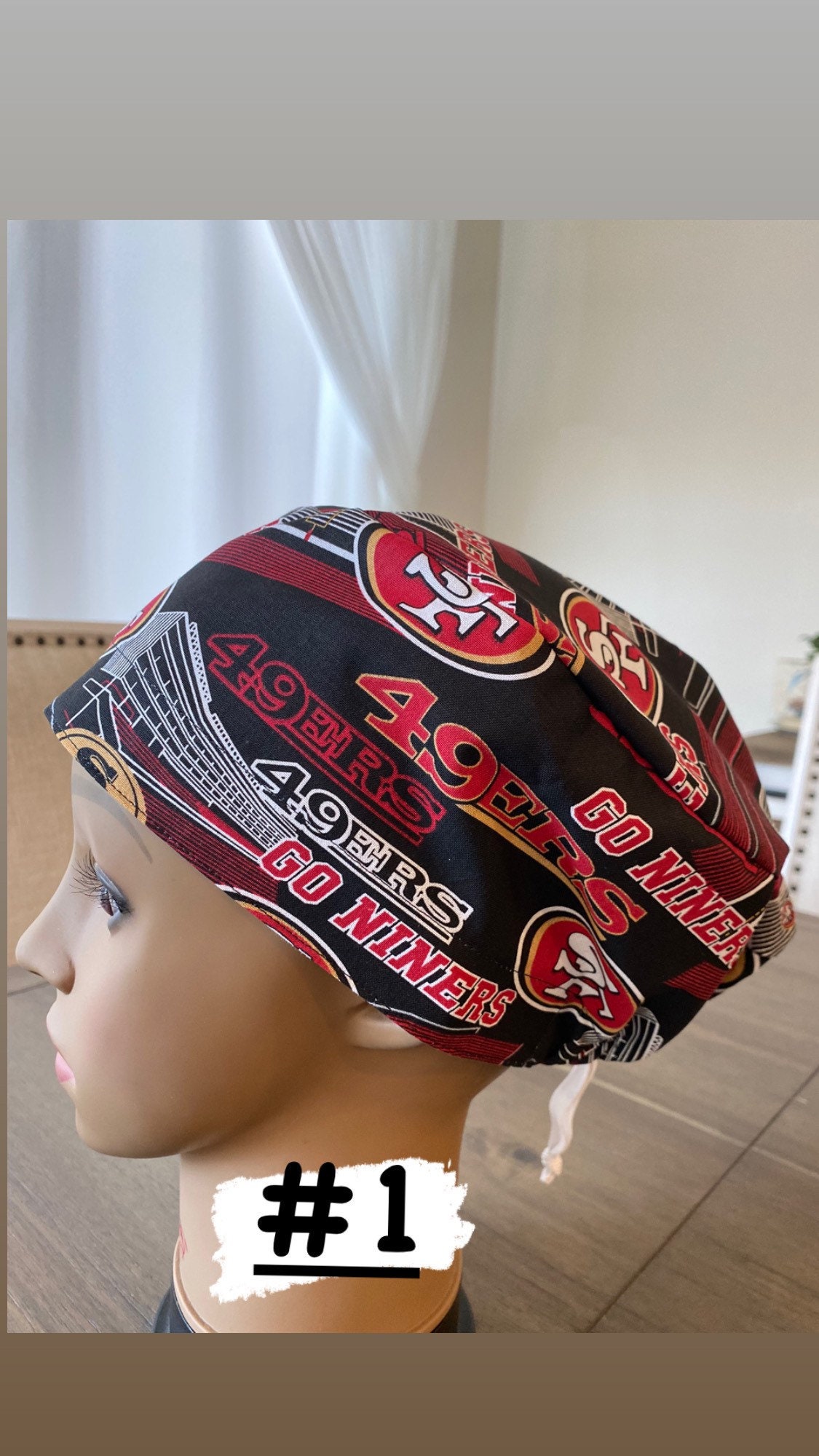 HippestHatter San Francisco 49ers Women's Adjustable Scrub Cap, Surgical Hat, NFL Scrub Cap, San Francisco 49ers Scrub Hat