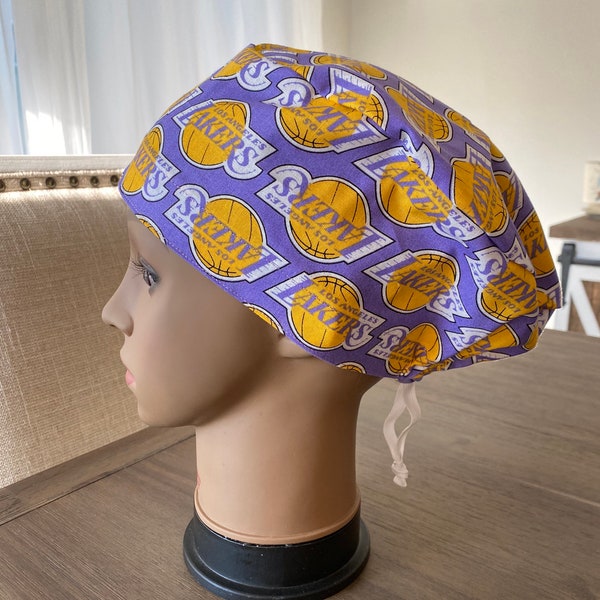 LA Lakers scrub cap, european pixie surgical hat, scrub hat, vintage lakers, chefs hat, chemo hat, Los Angeles Lakers surgical cap