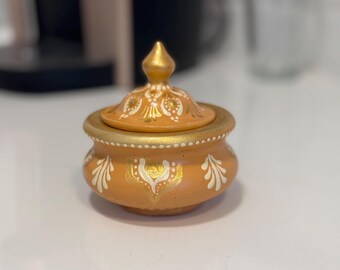 Hand-Painted Curio Pot: Golden Mandala Design Treasure Keeper