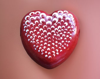 Handmade Red Mandala Heart Rock: Decorative Painted Stone