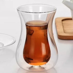 Double Walled Hourglass Tea Coffee Glass Cups Turkish Tea Tulip Coffee Mug 6.7 oz Persian Dishwasher safe Turkish Cup Istikan Arabic Set NEW