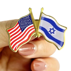 Israel + USA Double Waving Crossed Flags Friendship Lapel Pin - Made in USA Unity Pin America and Israel Flags | Friendship Pin Jewish Art