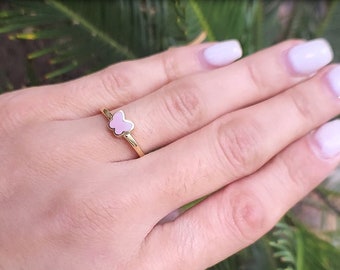 Butterfly in Pink on a 14K Yellow Gold Ring | Ring Valentines Gay Jewelry For Girlfriend | Choose You | Day Gif | Gold Butterfly Ring