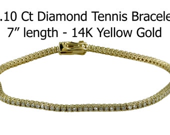 Pulsera de tenis de diamantes de 1,10 quilates de oro amarillo pequeño de 14 k Brazalete de diamantes de talla redonda SÓLIDO Oro real de 14 quilates VS Calidad G Color