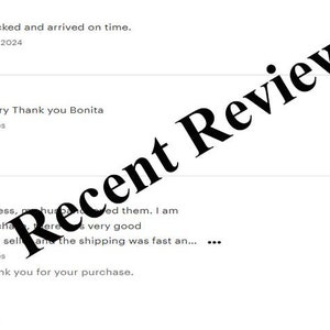 May include: Three customer reviews for a product, each with a five-star rating and a comment. The first review says "Items were very well packed and arrived on time." The second review says "Beautiful and fast delivery Thank you Bonita." The third review says "These cups were a success, my husband loved them. I am very happy with my purchase. There is very good communication with the seller and the shipping was fast an... Love your picture. Thank you for your purchase."