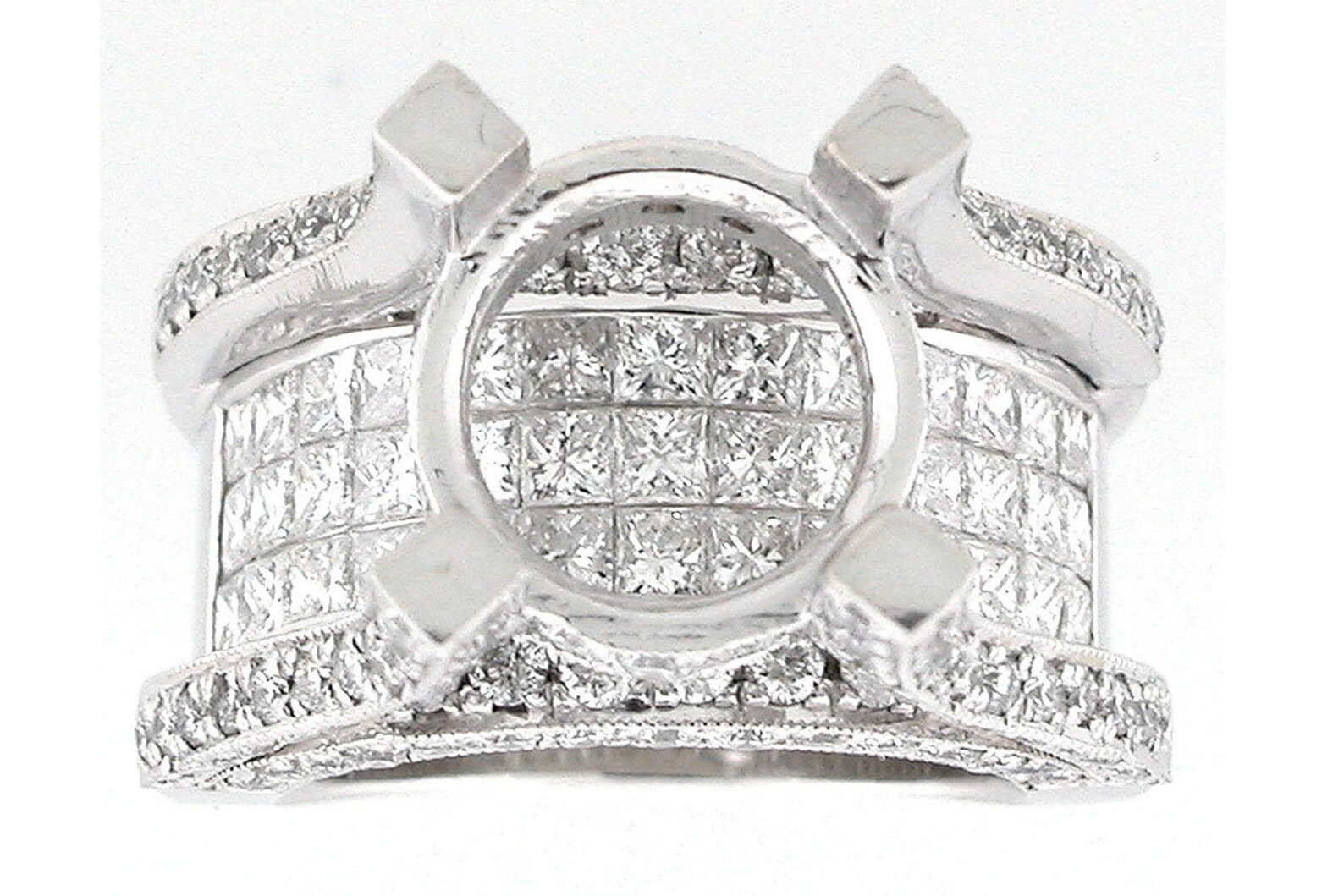 14k White Gold Semi Mount Diamond Ring 4.42 TCW With Invisible Bridge ...