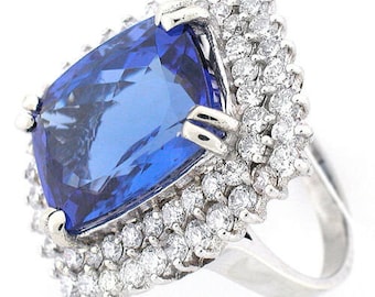 14k White Gold Blue Tanzanite and Diamond Ring 16.76 tcw Tanzanite Diamond Ring with 2.53 Carats of VS Quality Diamonds Real not heated