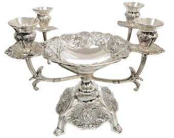 Hermoso candelabro de 4 velas con cuenco en el centro. Completamente nuevo. Soporte para velas. Regalo judaico. Sofreh Agth. Hecho en China/EE. UU.