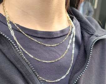 Paperclip Chain Solid 14K Gold Made in Italy NEW Necklace Real Gold Rectangle Link Chain Thin Chain Chunky Aesthetic Chain Trendy Paper Clip