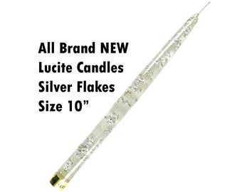 Silver Flakes Clear Lucite Acrylic Taper Candles | Brand NEW FREE Shipping