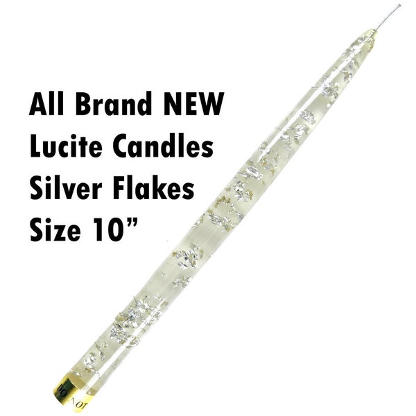 Silver Flakes Clear Lucite Acrylic Taper Candles | Brand NEW FREE Shipping