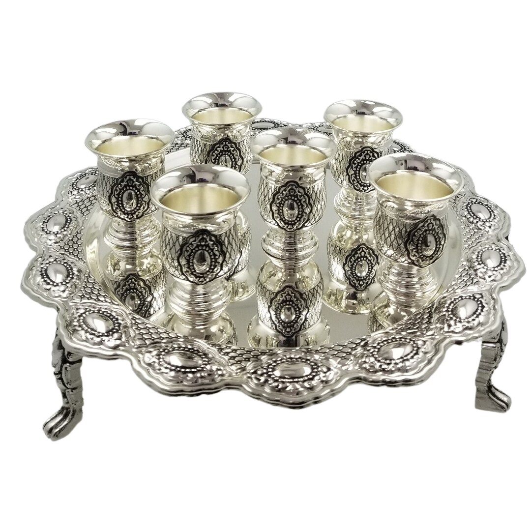 6 Kiddush Cup Set Elevated Tray Shabbad Kiddush Jewish Etsy