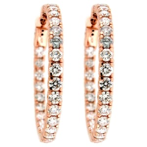 14K Solid Rose Gold In and Out Hoops Earrings 5.21ct. (G-SI) Natural Diamonds Diamond Hoop Earrings 14k Rose Gold