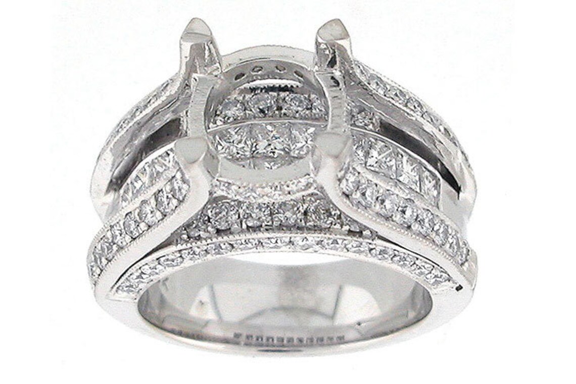 Invisible Setting Bridge Design 2.87 TCW Semi Mount Diamond Ring and ...