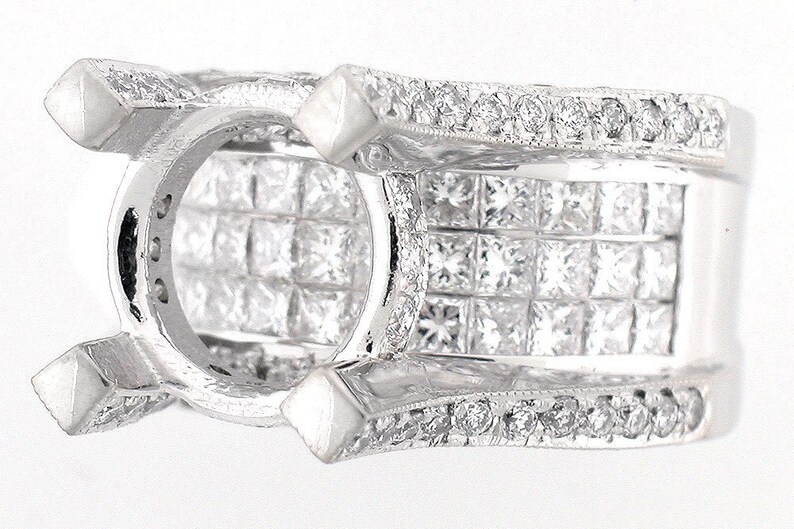 14k White Gold Semi Mount Diamond Ring 4.42 TCW With Invisible Bridge ...