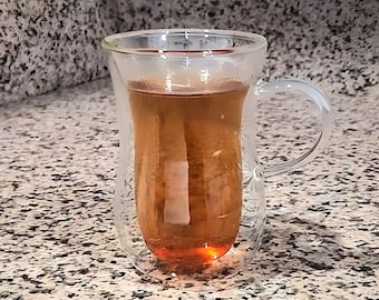 Double Walled Hourglass Tea Coffee Glass Cup Turkish Tulip Glasses with Handle Tea Glass coffee mug 7 oz Glass Istikan Arabic Glassware Set