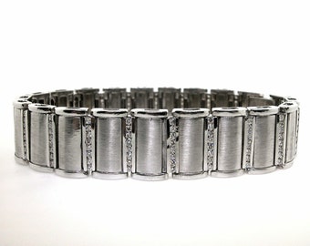14k Brushed White Gold Men's Diamond Bracelet 3.40 TCW Gold Mens Bracelet