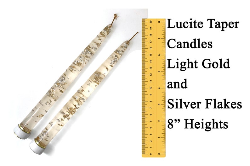 Clear MCM Lucite Acrylic Taper Candles Gold or Silver Flecks Etsy